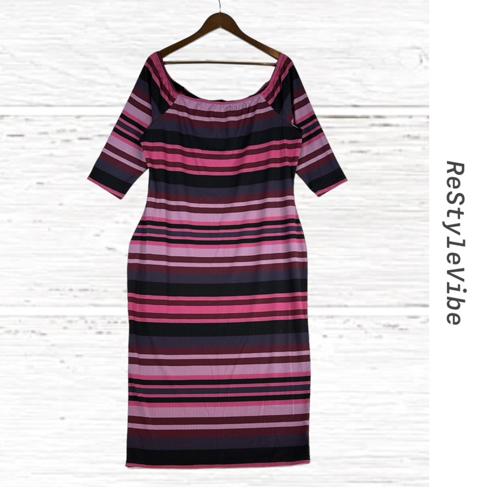 LANE BRYANT Women’s Size 18/20 Dress Midi Striped Bodycon NWT Stretch Scoop Neck